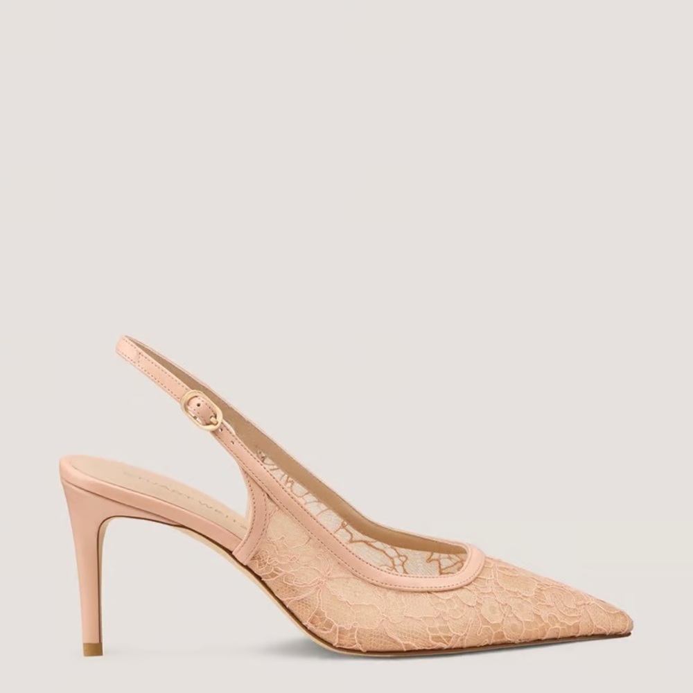 Stuart Weitzman Blush Pink Lace Slingback Pointed-Toe Heels
